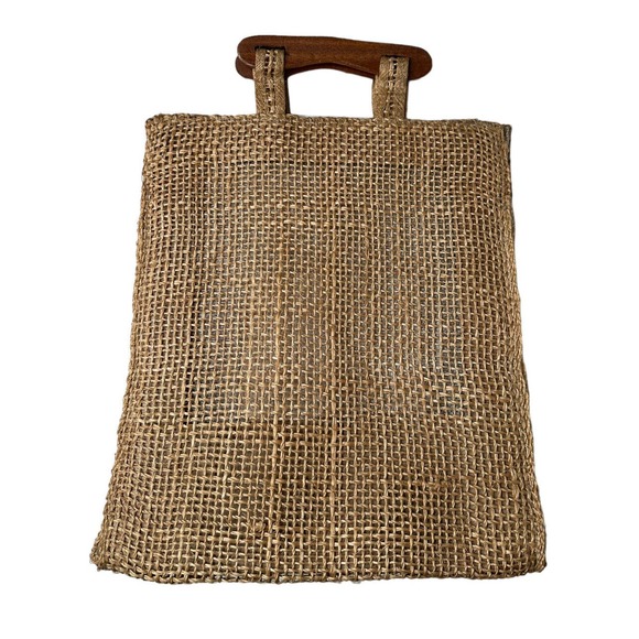 Vintage Pennsylvania Woven Straw Bag Wooden Handles Boho Shopping Market Tote - Picture 5 of 7